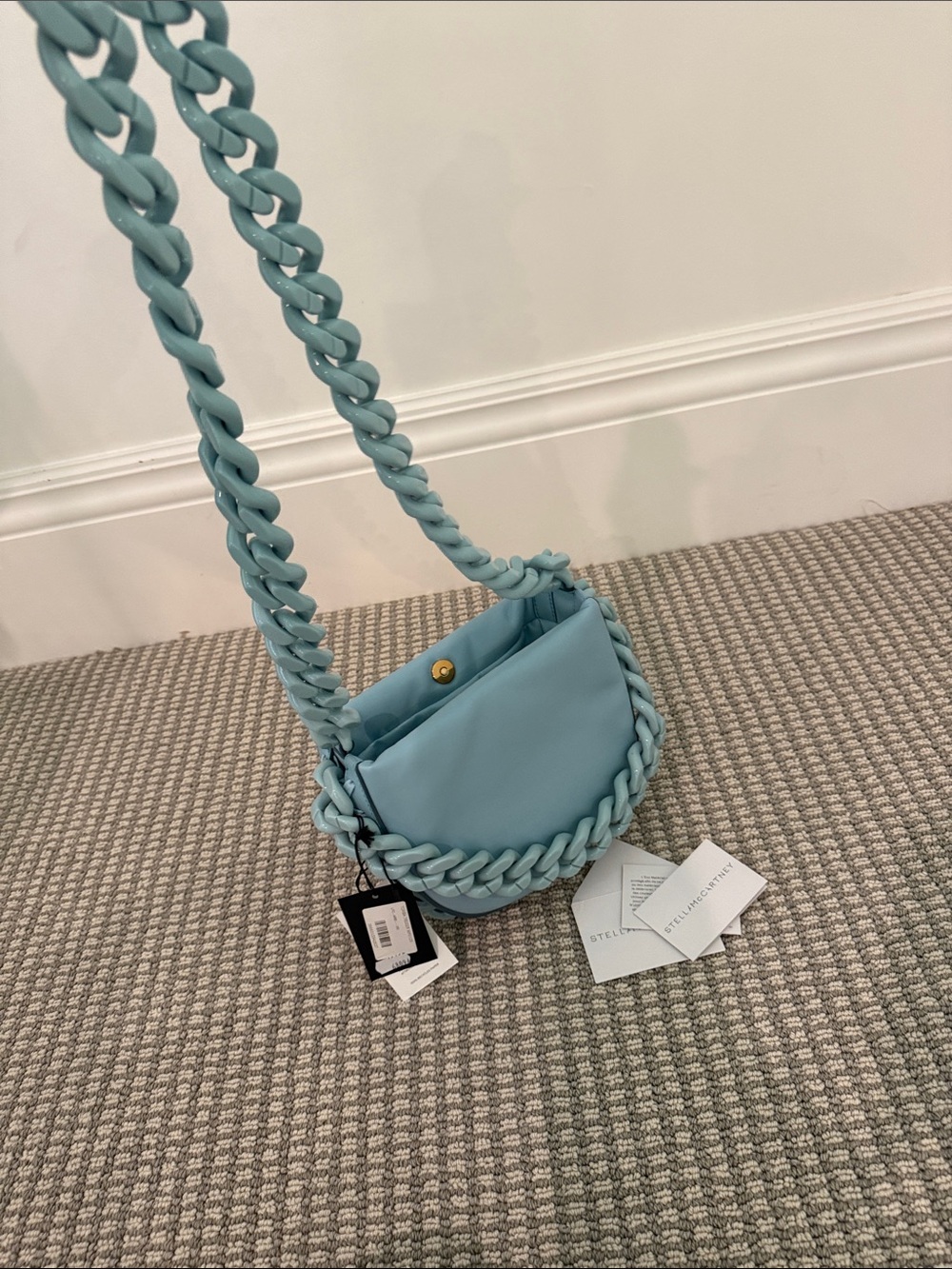 Stella McCartney Pale Blue Braided Chain Shoulder Bag - Picture 6 of 8
